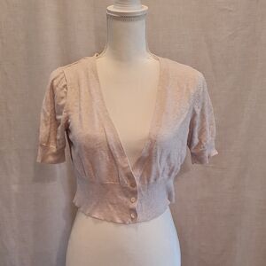 Target Cream V-Neck Puff Sleeve Cardigan Or Bolero, Front Button, GUC